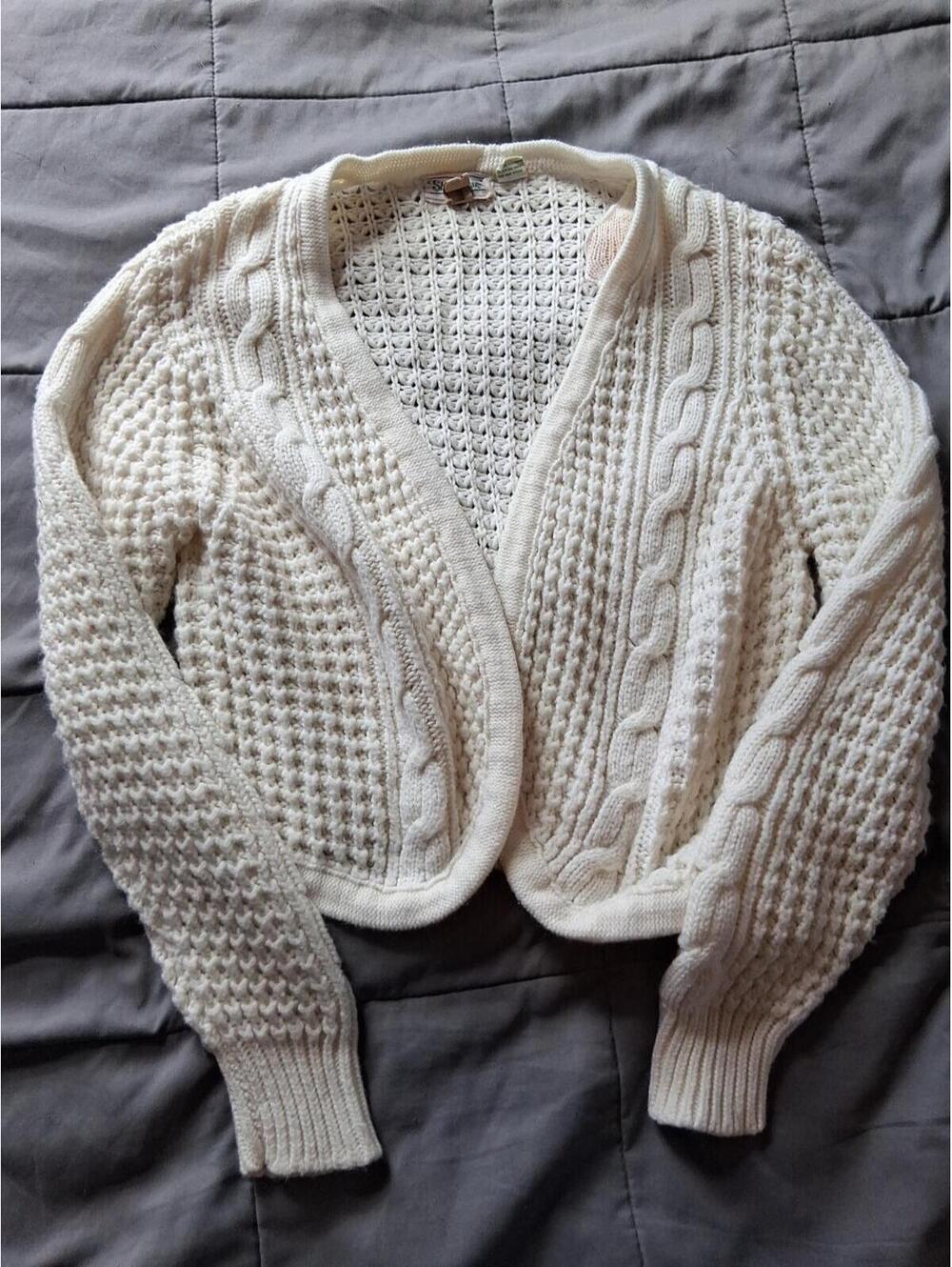 Vintage Shenanigans Open Cardigan Beige Knitted Sweater Size Large Y1